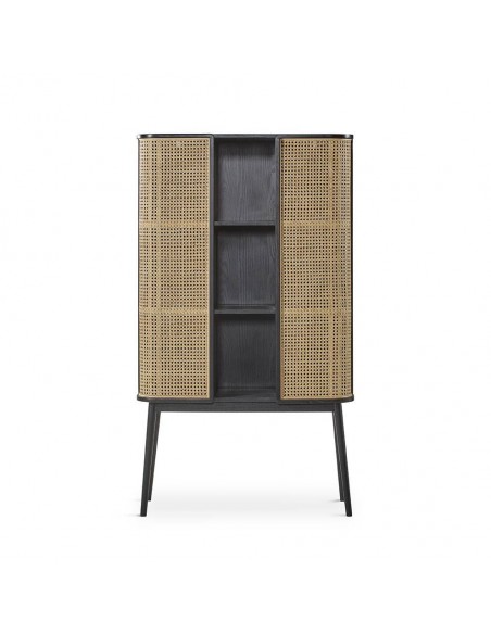 Aparador cubo LEXUS 90 x 38, vime e madeira em preto.