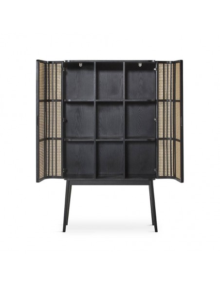 Aparador cubo LEXUS 90 x 38, vime e madeira em preto.