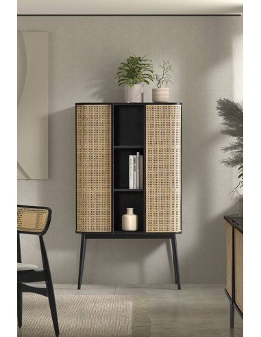Aparador cubo LEXUS 90 x 38, vime e madeira em...