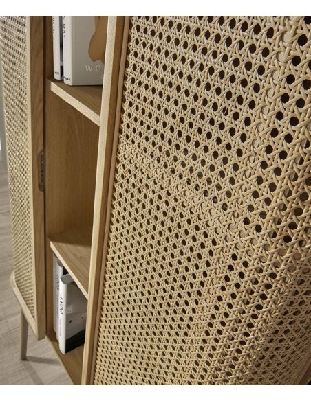 Aparador cubo LEXUS 90 x 38, ratan y madera natural.
