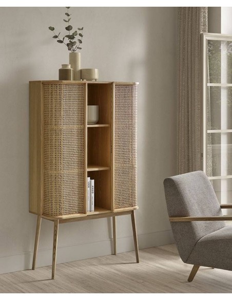 Aparador cubo LEXUS 90 x 38, vime e madeira natural.