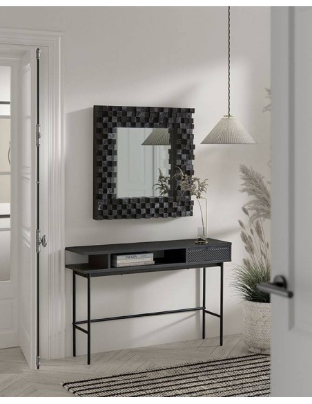 Consola recibidor de diseño SENA 120x30, madera natural en negro y metal