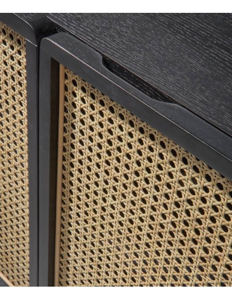 Aparador cubo LEXUS 90 x 38, vime e madeira em preto.