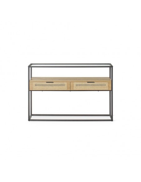 Consola recibidor KANDAS 120x35, cristal, madera natural y metal.