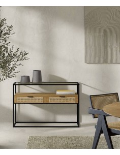 Consola recibidor KANDAS 120x35, cristal, madera natural... 2