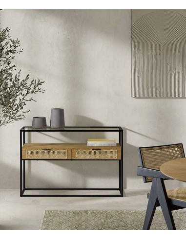 Consola KANDAS 120x35, vidro, madeira natural e...