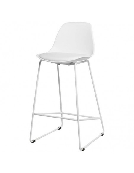 Taburete alto JAKE 65, asiento en plástico con acolchado y metal blanco