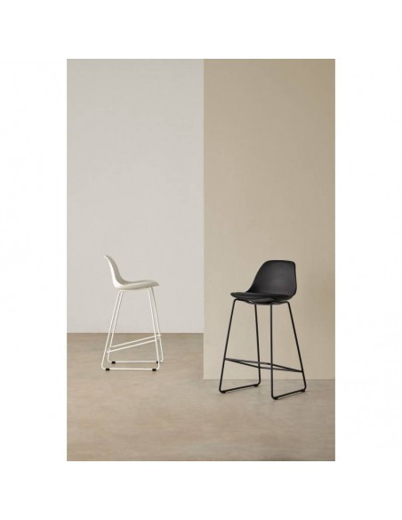Taburete alto JAKE 65, asiento en plástico con acolchado y metal blanco