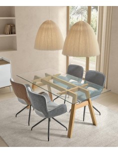 Mesa de vidro MAKALU 180 x 90, base em madeira natural. 2