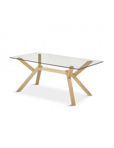 Mesa de vidro JANE 180 x 90, base em madeira natural