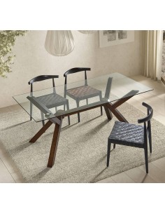 Mesa de vidro JANE 180 x 90 base em madeira cor nogueira. 2