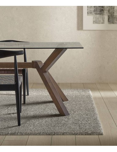 Mesa de vidro JANE 180 x 90 base em madeira cor...