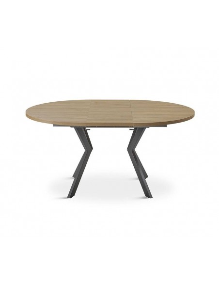 Mesa redonda extensível GRESY 120/160, carvalho e base metálica.