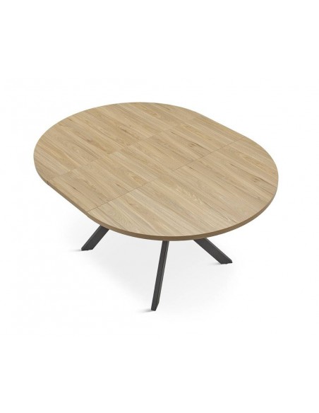 Mesa redonda extensible GRESY 120/160, roble y base de metal.