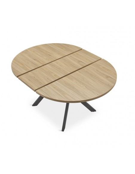 Mesa redonda extensível GRESY 120/160, carvalho e base metálica.
