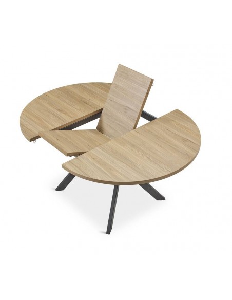 Mesa redonda extensible GRESY 120/160, roble y base de metal.