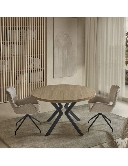 Mesa redonda extensible GRESY 120/160, roble y base de metal.
