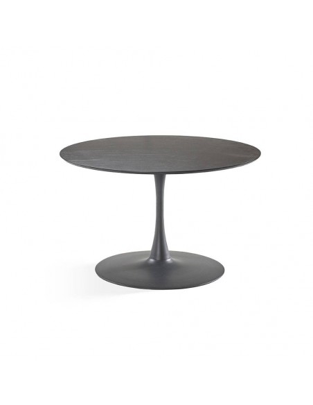 Mesa redonda de diseño TULA 120, chapa de roble negro y metal