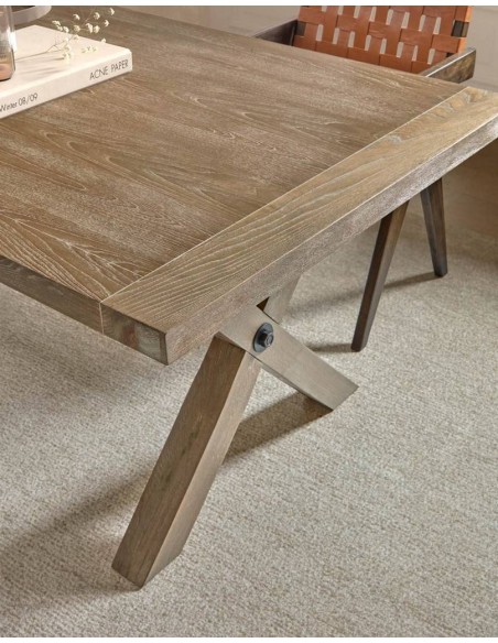 Mesa de comedor LIUB 180x100, madera chapada en roble blanqueado