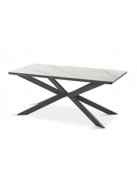 Mesa de jantar PETRUS 180 x 90 cristal porcelânico mármore branco e metal