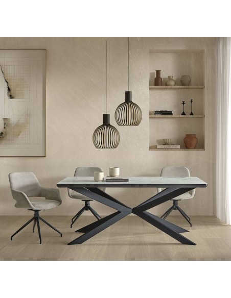 Mesa de jantar PETRUS 180 x 90 cristal porcelânico mármore branco e metal