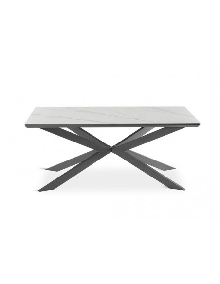 Mesa de comedor PETRUS 180 x 90, porcelánico símil mármol y metal.