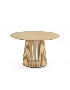 Mesa redonda étnica RUNE 120 en madera natural.