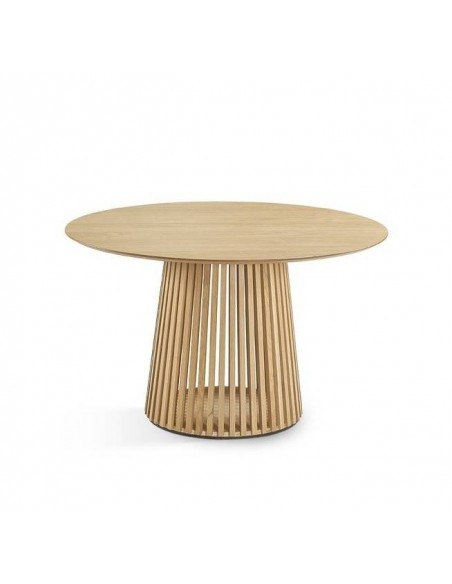 Mesa redonda étnica RUNE 120 en madera natural.