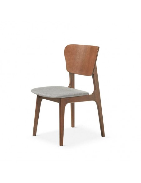 Silla de comedor NALA, madera de nogal y tejido en gris.