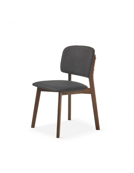 Silla de comedor KIRA, nogal y tejido gris oscuro.