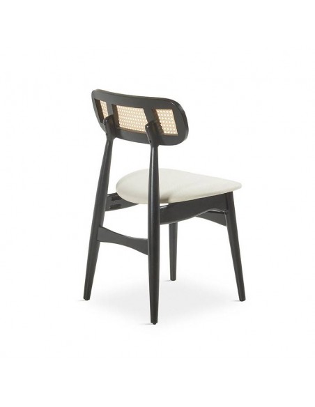 Silla colonial Dorian, madera natural y ratán, asiento en tela.