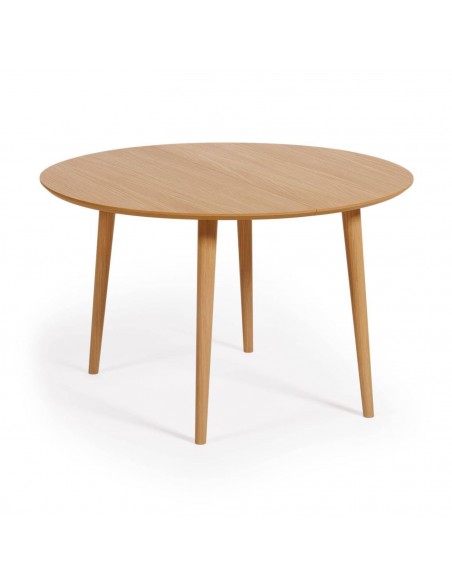 Mesa redonda extensible Oqui 120 (200) x 120, chapa de roble