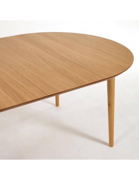 Mesa redonda extensible Oqui 120 (200) x 120, chapa de roble