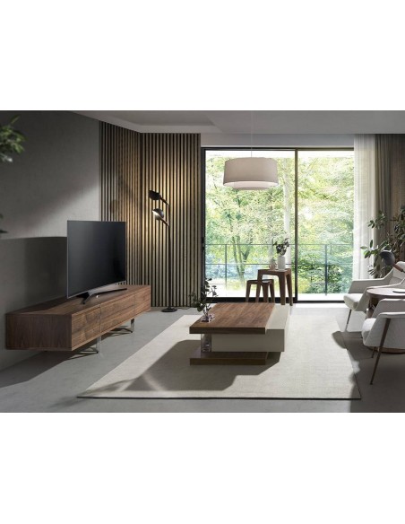Ángel Cerdá 3045 Mueble TV de madera Nogal y acero cromado.