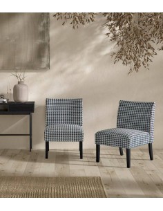 Poltrona design PERL, tecido houndstooth, pes de madeira 2