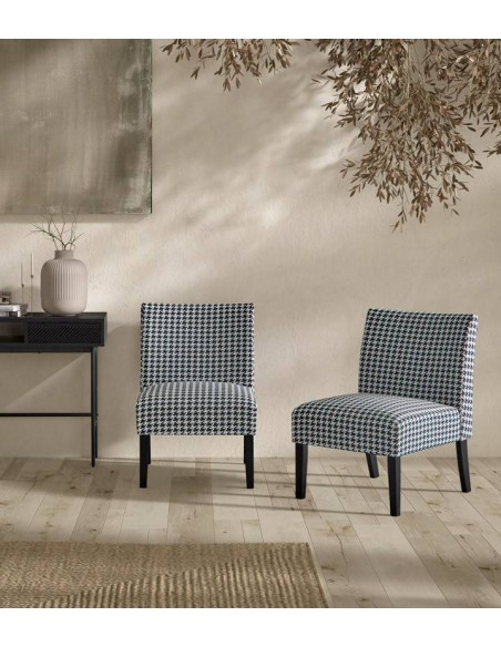 Poltrona design PERL, tecido houndstooth, pes de madeira