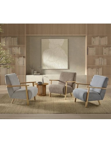 Butaca de diseño Meghany, tejido gris y madera...