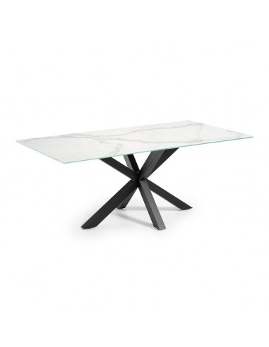 Mesa Argo 180 x 100, porcelánico Kalos branco e pés em aço com