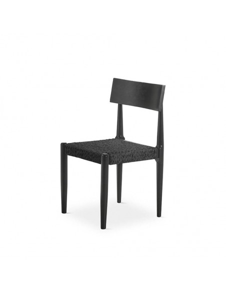 Silla de diseño Nina, madera natural y cuerda negro.