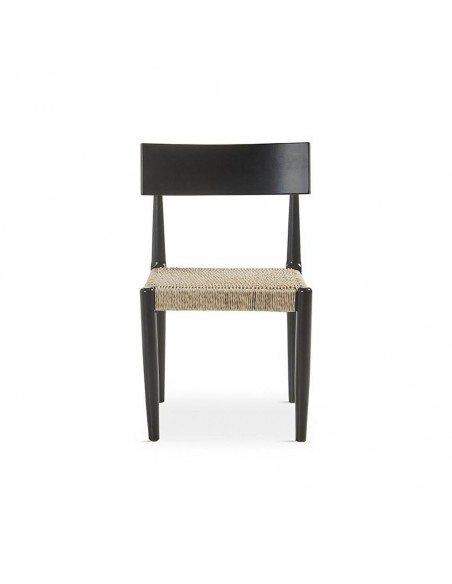 Silla de diseño Nina de madera natural y cuerda beige.