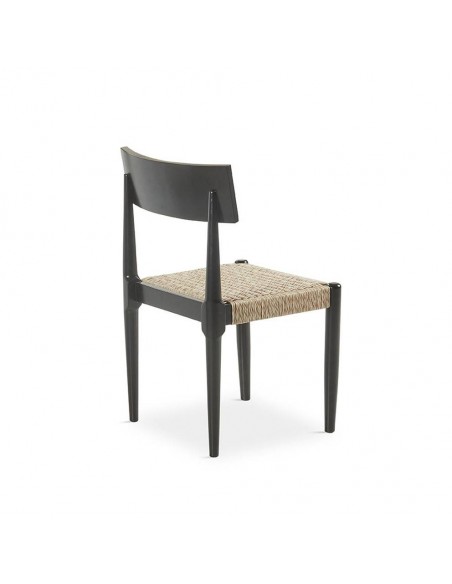 Silla de diseño Nina de madera natural y cuerda beige.