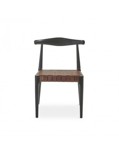 Cadeira design CALIX, couro marrom e madeira...