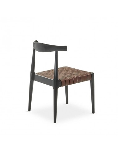 Cadeira design CALIX, couro marrom e madeira...