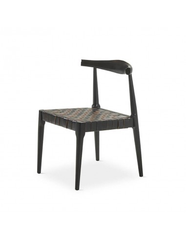 Silla de diseño CALIX, piel negro y madera acabado negro.