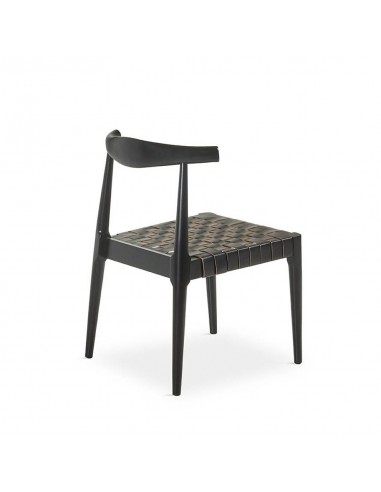 Cadeira de design CALIX, couro preto e madeira...