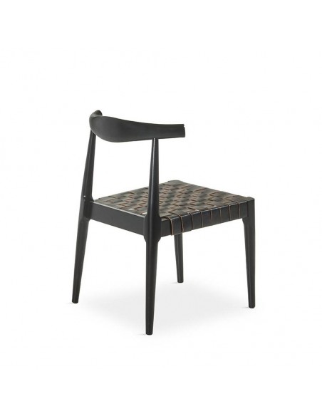 Silla de diseño CALIX, piel negro y madera acabado negro.