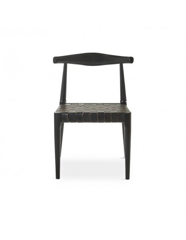 Cadeira de design CALIX, couro preto e madeira...