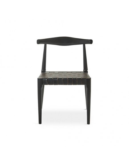 Silla de diseño CALIX, piel negro y madera acabado negro.