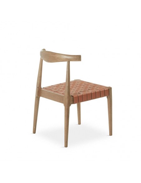 Cadeira de design CALIX, couro e madeira com acabamento em nogueira.