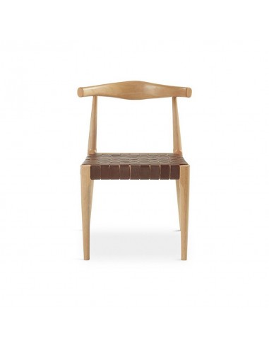 Cadeira design CALIX, couro marrom e madeira...